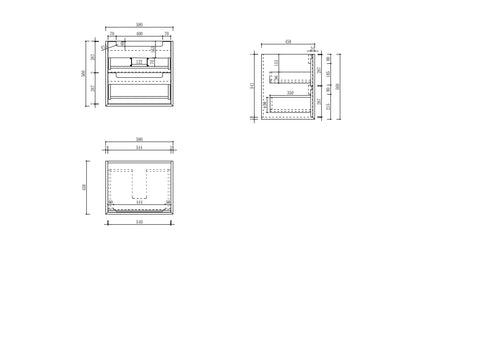 Aulic Ainsley 600mm wall hung vanity dimensions diagram