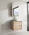 Aulic Ainsley 600mm wall hung vanity styled in a bathroom