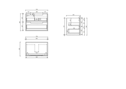 Aulic Ainsley 750mm wall hung vanity dimensions diagram