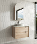 Aulic Ainsley 750mm wall hung vanity styled in a bathroom