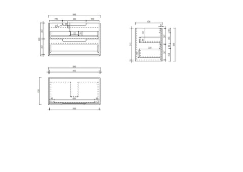 Aulic Ainsley 900mm wall hung vanity dimensions diagram