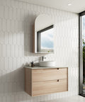 Aulic Ainsley 900mm wall hung vanity shown in a finished bathroom