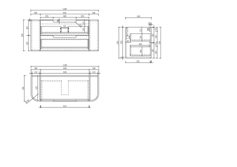 Aulic Briony 1200mm wall hung vanity dimensions diagram