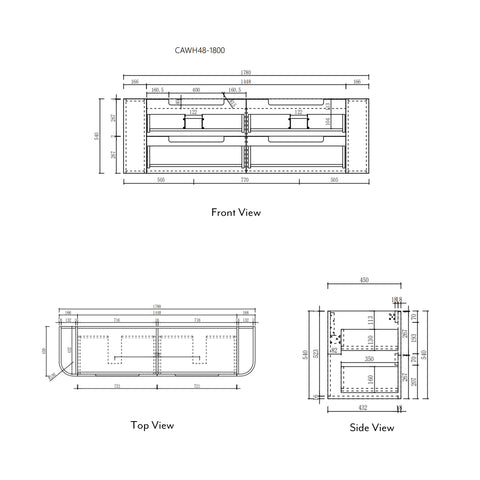 Aulic Briony 1800mm wall hung vanity dimensions diagram