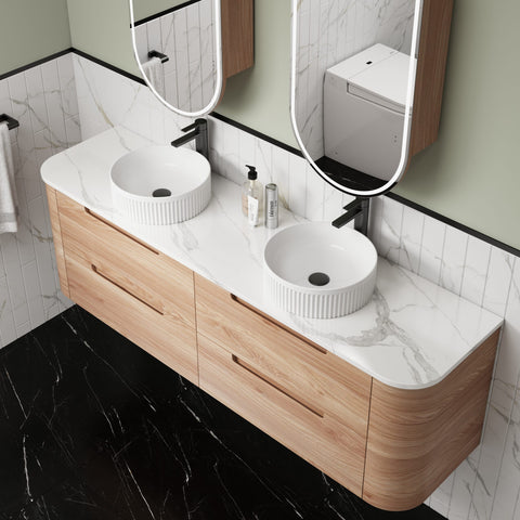 Close-up styling shot of the Aulic Briony 1800mm wall hung vanity