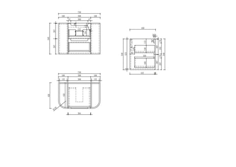 Aulic Briony 750mm wall hung vanity dimensions diagram