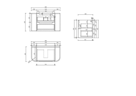 Aulic Briony 900mm wall hung vanity dimensions diagram