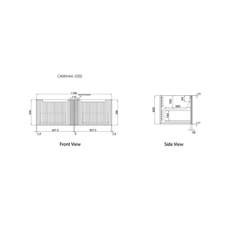 Aulic Calder 1200mm wall hung vanity dimensions diagram