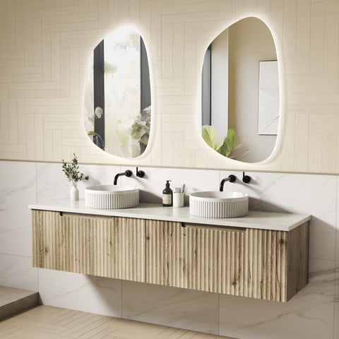 Close-up styling shot of the Aulic Calder 1500mm wall hung vanity