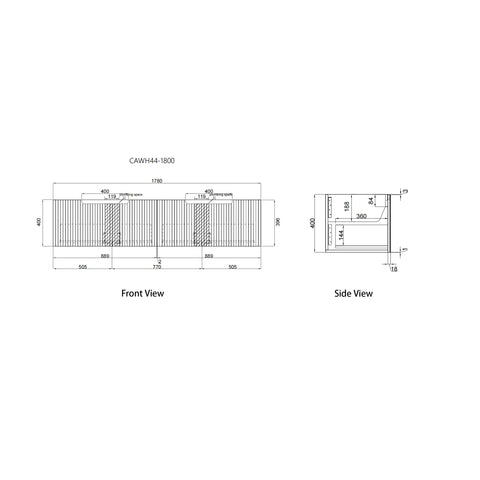 Aulic Calder 1800mm wall hung vanity dimensions diagram