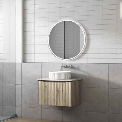 Side view of the Aulic Calder 600mm wall hung vanity showing drawer depth