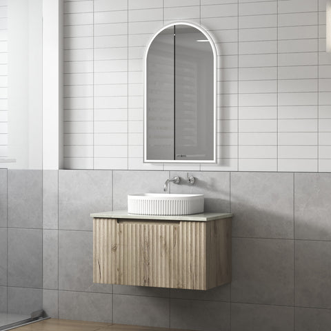 Side view of the Aulic Calder 750mm wall hung vanity showing drawer depth