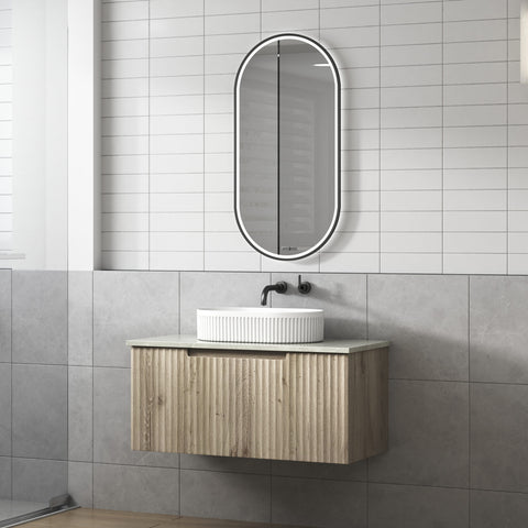 Side view of the Aulic Calder 900mm wall hung vanity showing drawer depth
