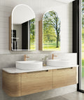 Aulic Carita 1500mm wall hung vanity styled in a bathroom