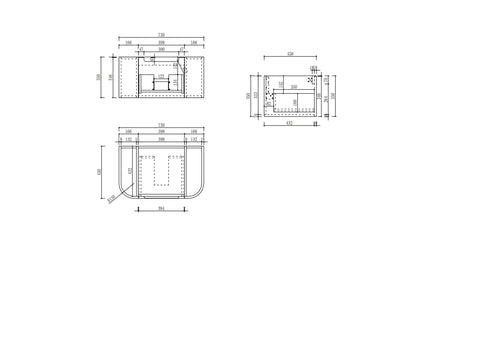 Aulic Carita 750mm wall hung vanity dimensions diagram
