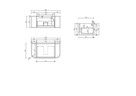 Aulic Carita 900mm wall hung vanity dimensions diagram