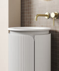 Close-up styling shot of the Aulic Civaro 420mm floor standing vanity