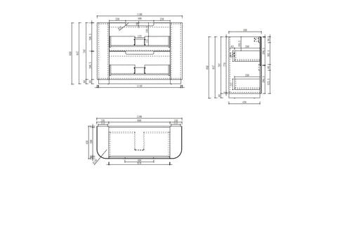 Aulic Curva 1200mm floor standing vanity dimensions diagram