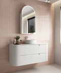 Aulic Curva 1200mm wall hung vanity styled in a bathroom