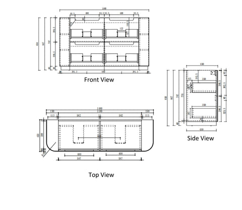 Aulic Curva 1500mm floor standing vanity dimensions diagram