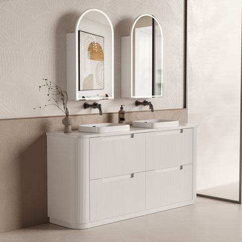 Aulic Curva 1500mm floor standing vanity shown in a finished bathroom