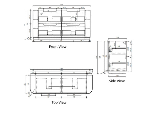 Aulic Curva 1800mm floor standing vanity dimensions diagram