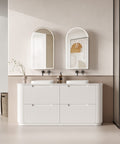 Aulic Curva 1800mm floor standing vanity styled in a bathroom