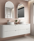 Aulic Curva 1800mm wall hung vanity styled in a bathroom