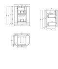 Aulic Curva 750mm floor standing vanity dimensions diagram