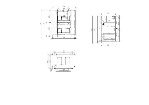 Aulic Curva 750mm floor standing vanity dimensions diagram