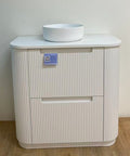 Aulic Curva 750mm floor standing vanity shown in a finished bathroom