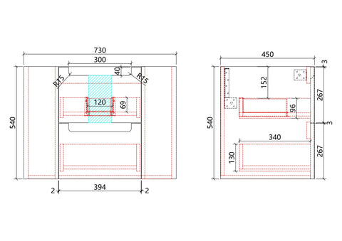 Aulic Curva 750mm wall hung vanity dimensions diagram