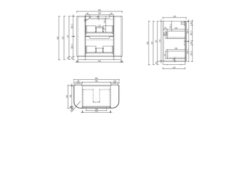 Aulic Curva 900mm floor standing vanity dimensions diagram