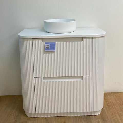 Aulic Curva 900mm floor standing vanity shown in a finished bathroom