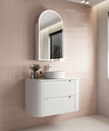Aulic Curva 900mm wall hung vanity styled in a bathroom