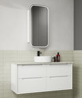 Aulic Flauto 1200mm wall hung vanity styled in a bathroom
