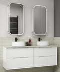 Aulic Flauto 1500mm wall hung vanity styled in a bathroom