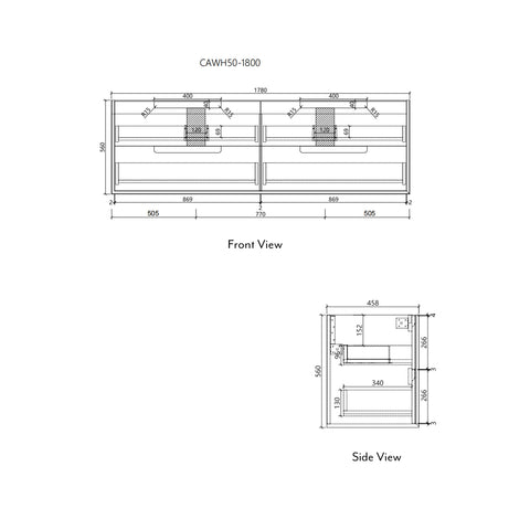 Aulic Flauto 1800mm wall hung vanity dimensions diagram