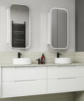 Aulic Flauto 1800mm wall hung vanity styled in a bathroom