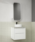 Aulic Flauto 600mm wall hung vanity styled in a bathroom