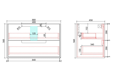 Aulic Flauto 900mm wall hung vanity dimensions diagram