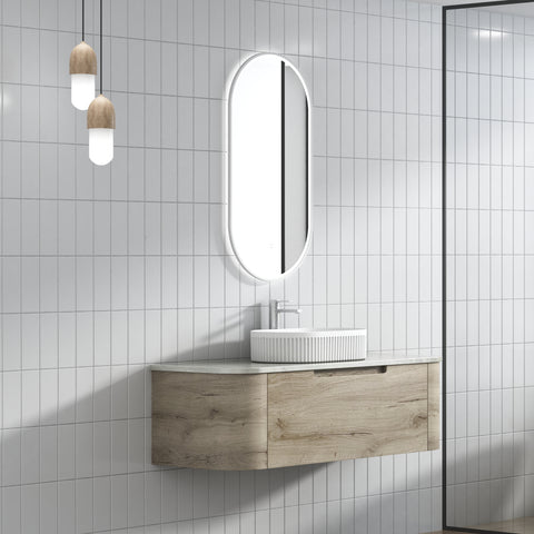 Side view of the Aulic Hamilton 1200mm wall hung vanity showing drawer depth