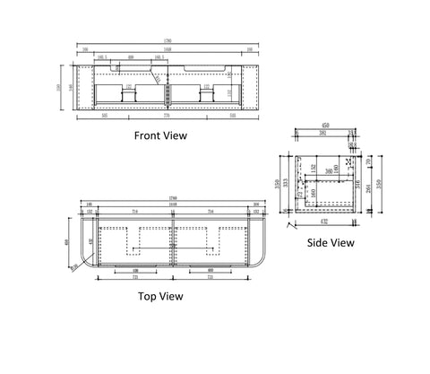 Aulic Hamilton 1800mm wall hung vanity dimensions diagram