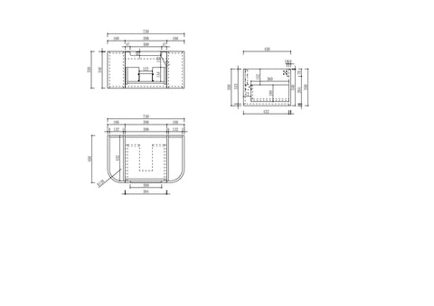 Aulic Hamilton 750mm wall hung vanity dimensions diagram