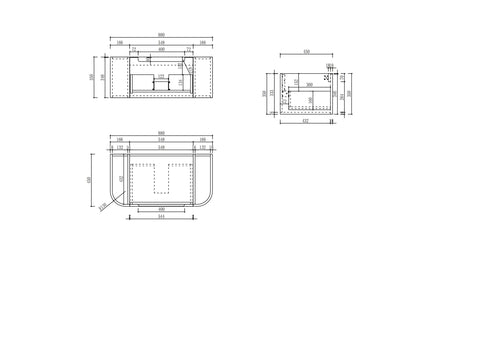 Aulic Hamilton 900mm wall hung vanity dimensions diagram