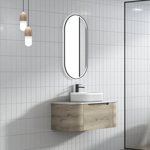 Side view of the Aulic Hamilton 900mm wall hung vanity showing drawer depth