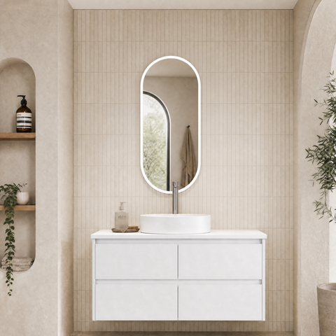 Aulic Leona 1200mm wall hung vanity shown in a finished bathroom