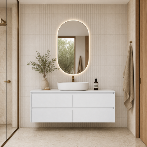 Aulic Leona 1500mm wall hung vanity shown in a finished bathroom