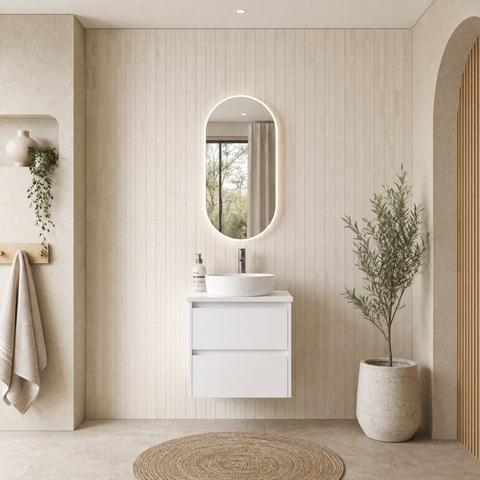 Aulic Leona 600mm wall hung vanity shown in a finished bathroom