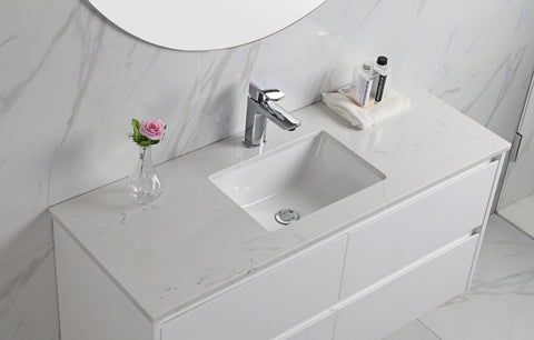 Close-up styling shot of the Aulic Leona 600mm wall hung vanity